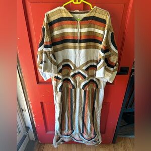 Striped TerryCloth Long Sleeve Maxi Dress Vintage